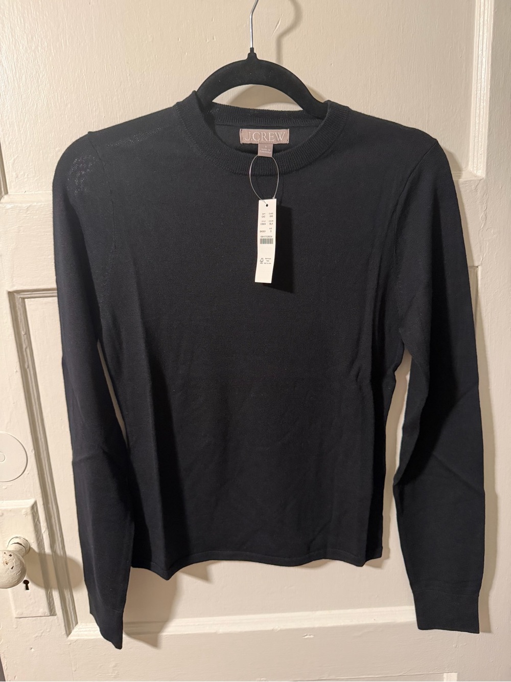 J. Crew Carolyn Fitted Black Merino Wool Crewneck Lightweight Sweater size S NWT